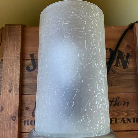 Like New Uberhaus 3 Way Dimmable Touch Table Lamp Crackled Glass Brushed Nickel - Picture 3 of 8